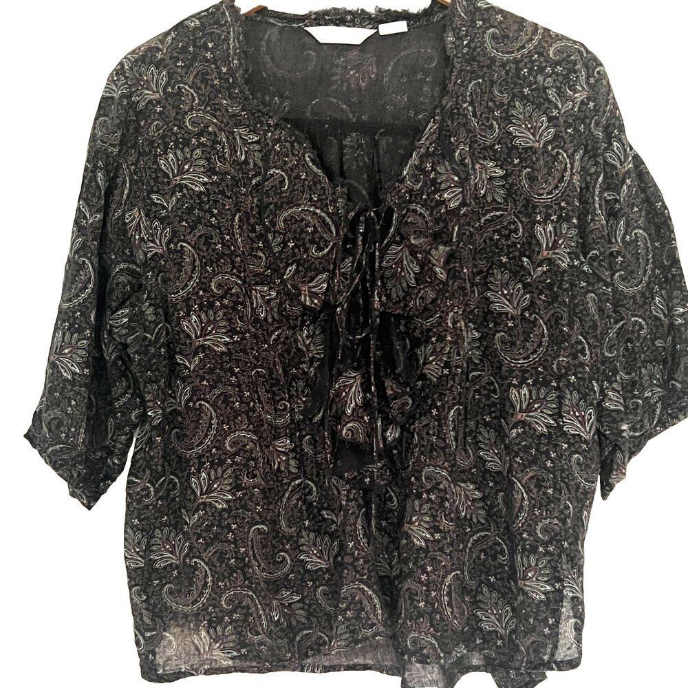 Denim & Supply Ralph Lauren Blouse M Paisley Ruffle Lace Up Romantic Cotton